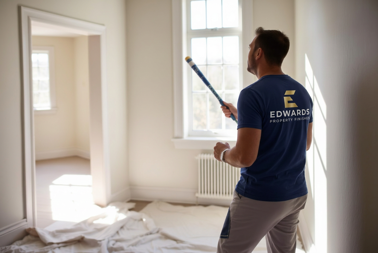 Painter applying interior wall paint on a Melbourne project