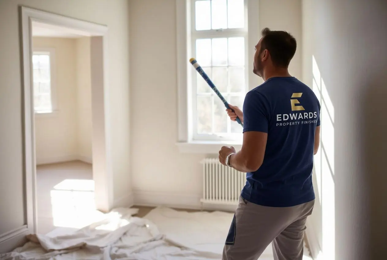Painter applying interior wall paint on a Melbourne project