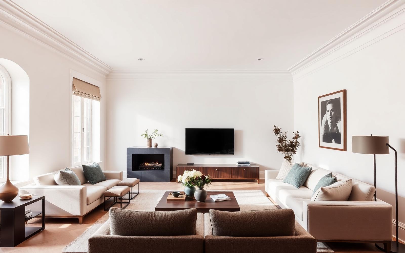 Smooth plastered living room walls and cornices in a Melbourne home